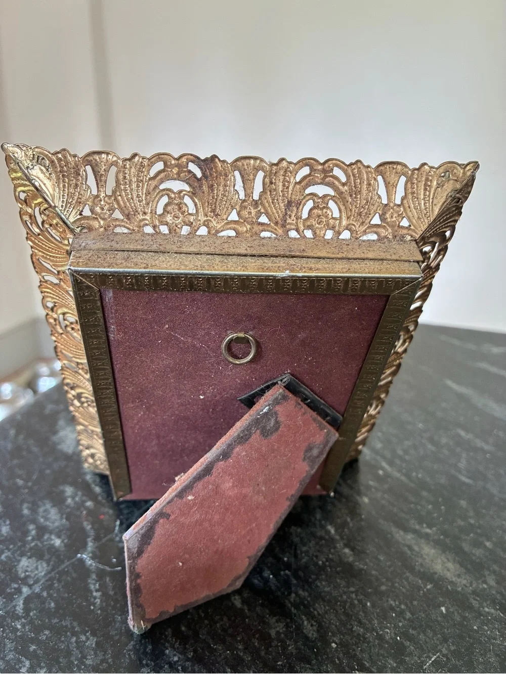 Vintage Metal Photo Frame Filigree Ornate Gold Brass Tone 3.25